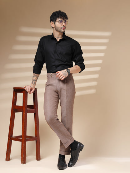 Khakhi Signature Buttoned Herringbone Gurkha Pants | Boot Cut Fit by Italian Vega® (Winter Warm)