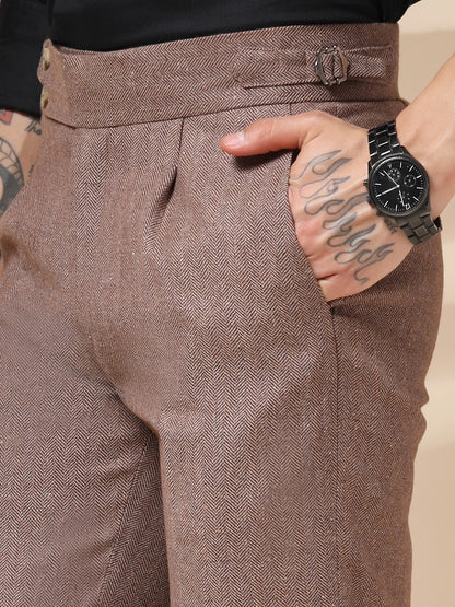 Khakhi Signature Buttoned Herringbone Gurkha Pants | Boot Cut Fit by Italian Vega® (Winter Warm)