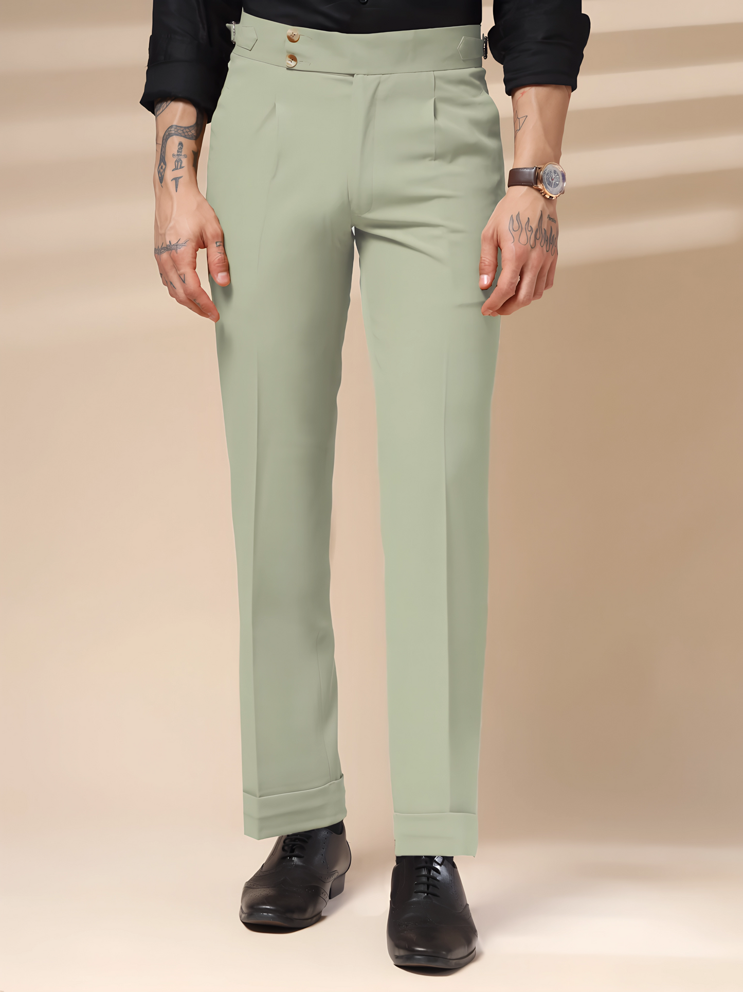 Lime Signature Buttoned Formal Gurkha Pants by ITALIAN VEGA®