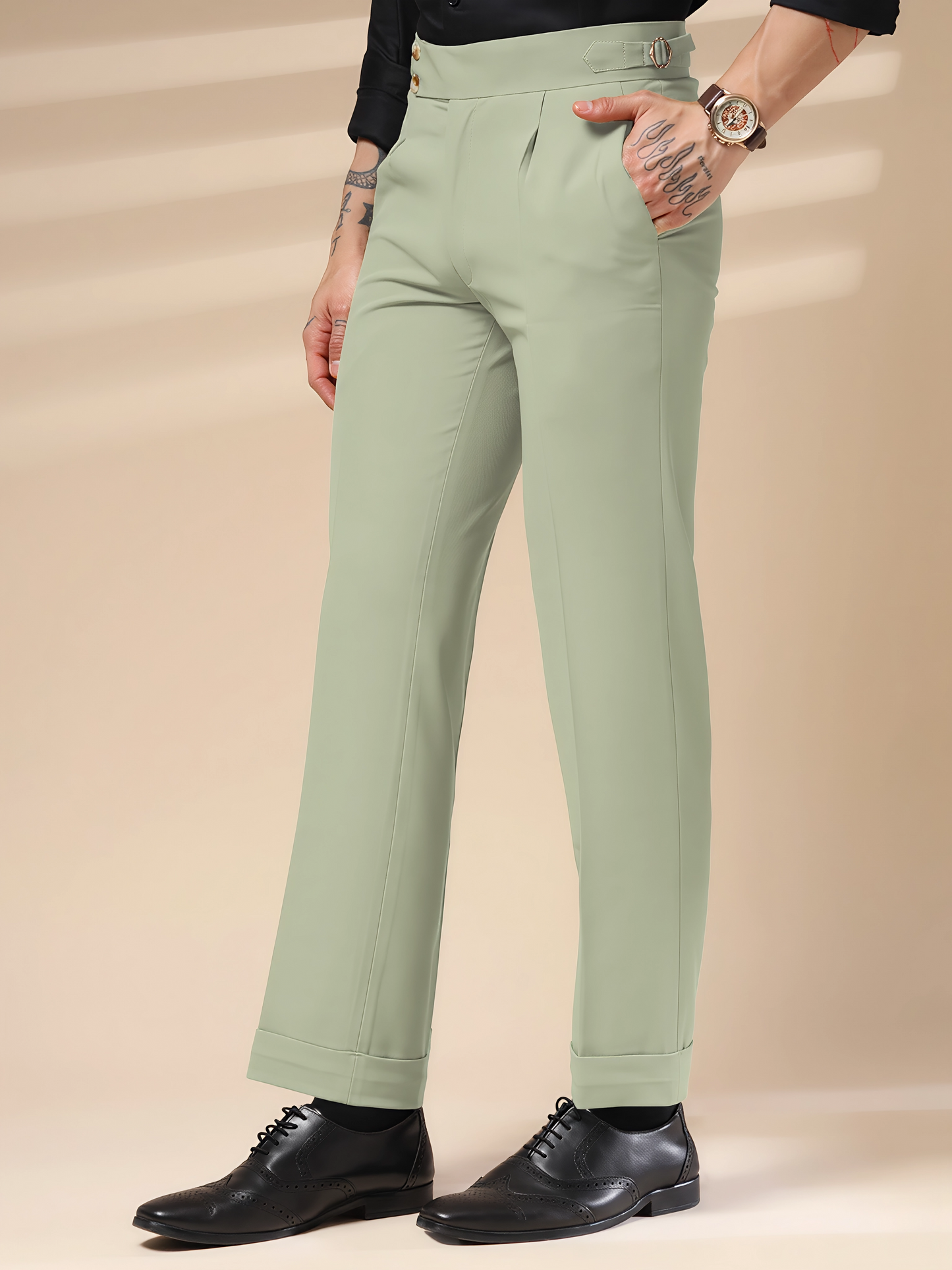 Lime Signature Buttoned Formal Gurkha Pants by ITALIAN VEGA®