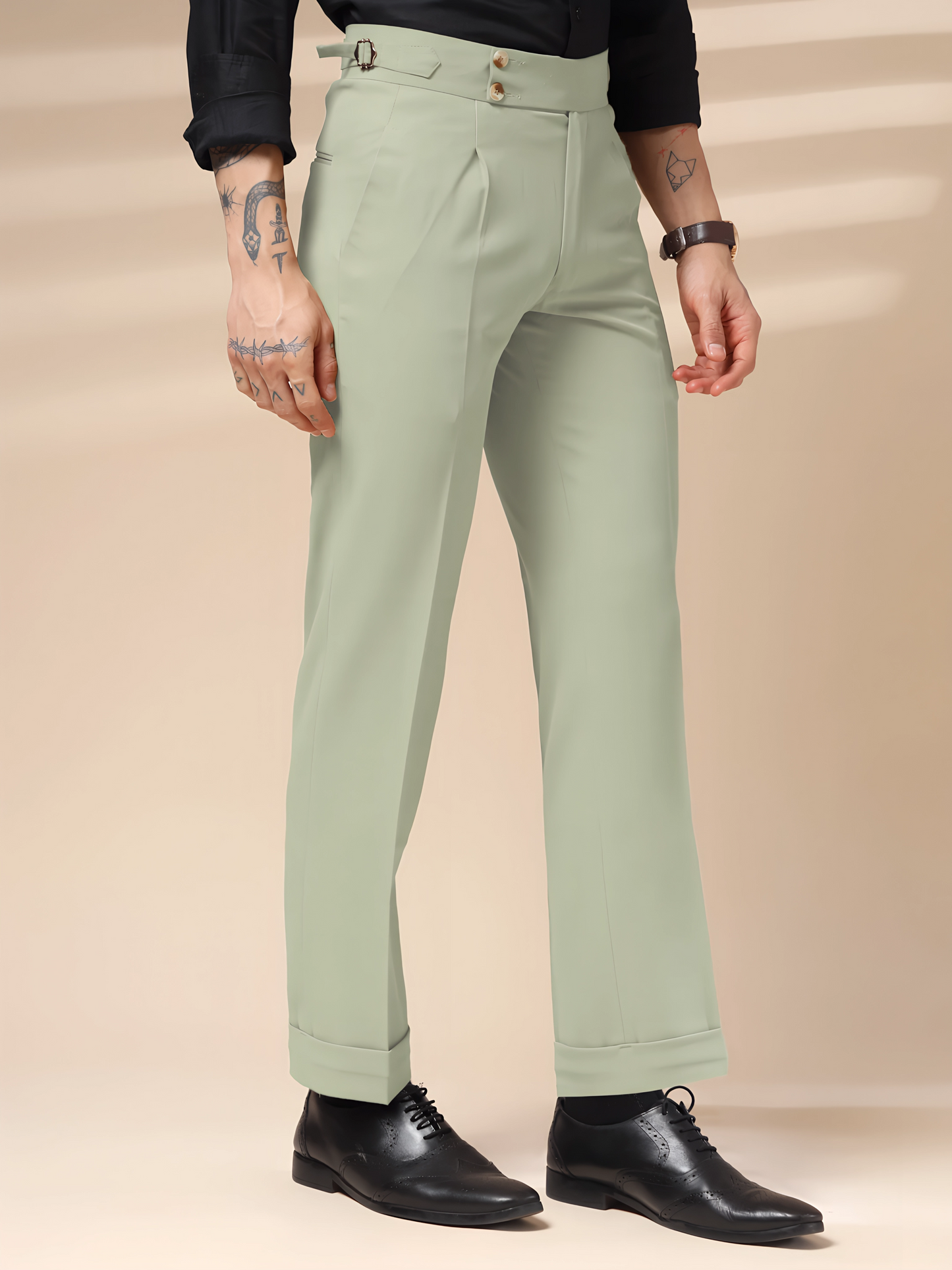 Lime Signature Buttoned Formal Gurkha Pants by ITALIAN VEGA®