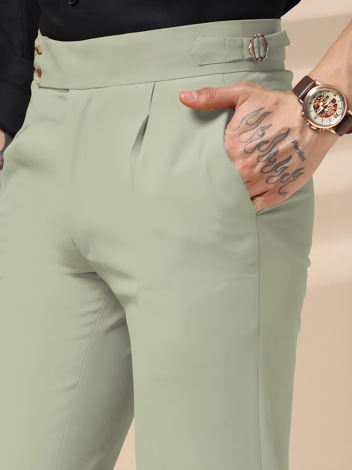 Lime Signature Buttoned Formal Gurkha Pants by ITALIAN VEGA®
