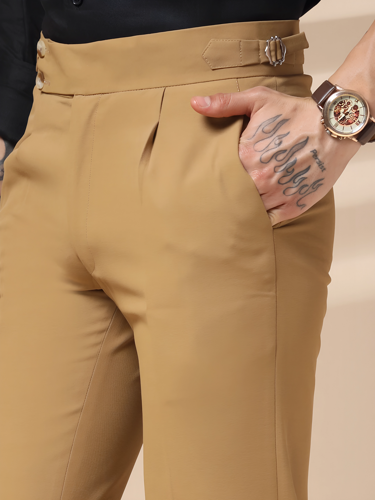 Camel Signature Buttoned Formal Gurkha Pants by ITALIAN VEGA®