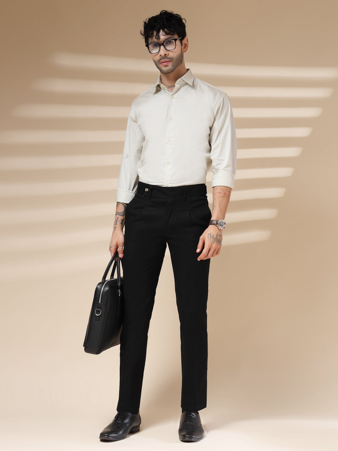 Black Oxford Linen Gurkha Pants | Boot Cut Fit by Italian Vega®