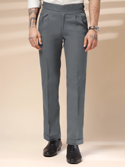 Stone Grey Classic Buttoned Formal Gurkha Pants by ITALIAN VEGA®