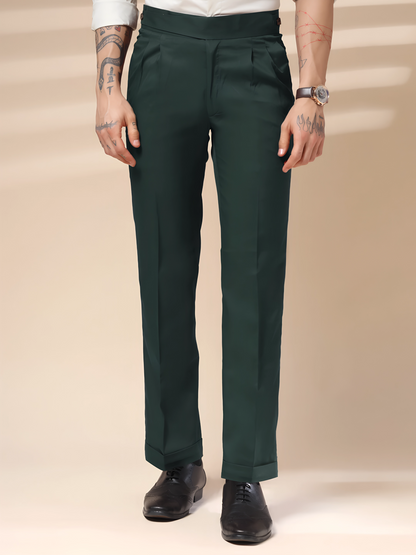 Bottle Green Classic Buttoned Formal Gurkha Pants by ITALIAN VEGA®