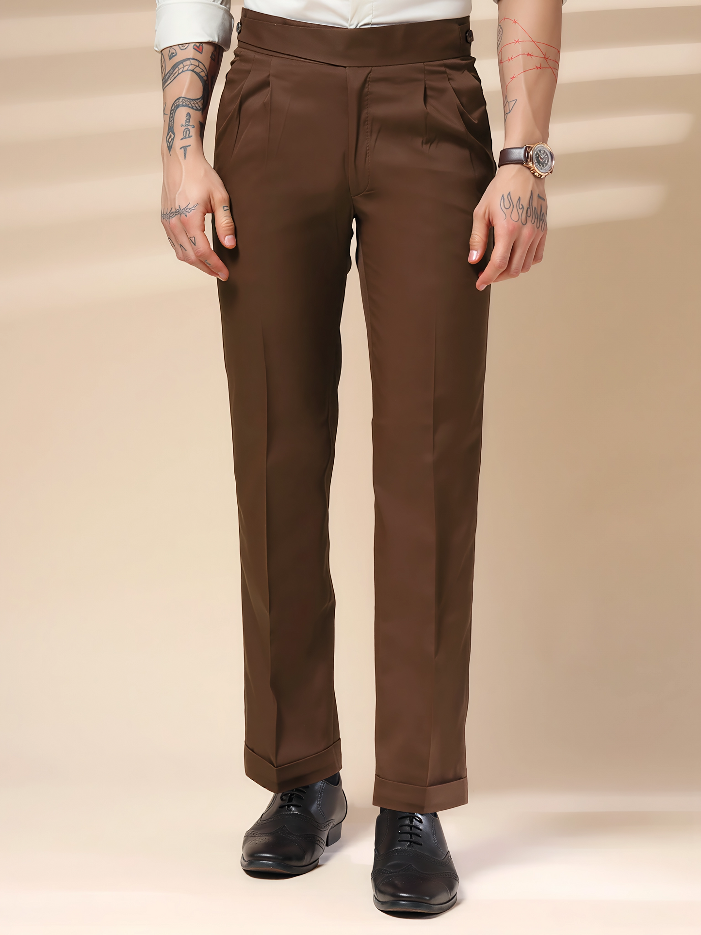 Brown Classic Buttoned Formal Gurkha Pants by ITALIAN VEGA®