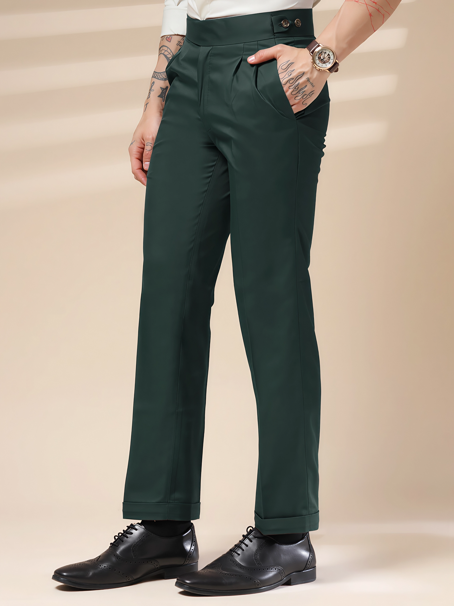 Bottle Green Classic Buttoned Formal Gurkha Pants by ITALIAN VEGA®