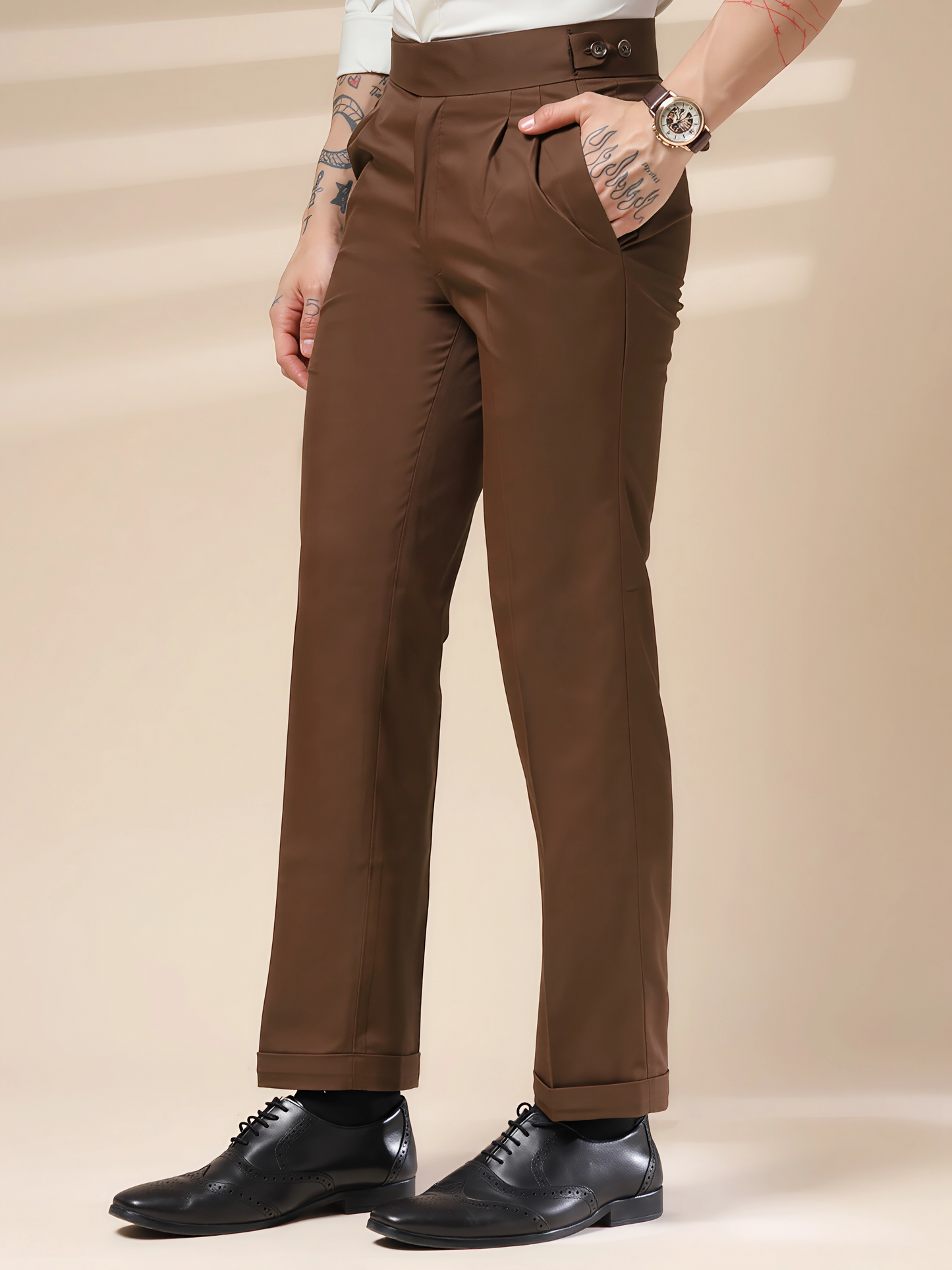 Brown Classic Buttoned Formal Gurkha Pants by ITALIAN VEGA®