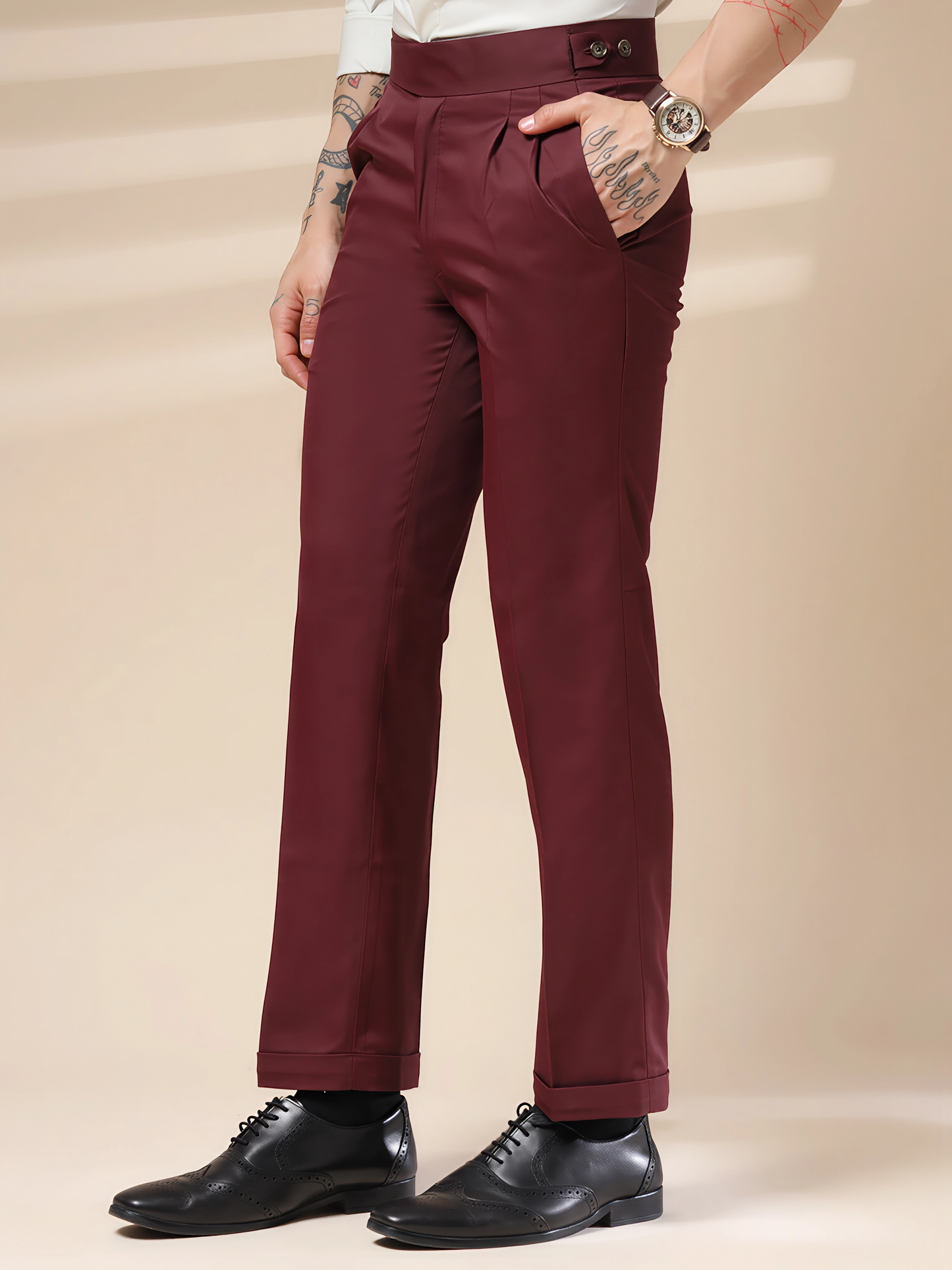 Wine Classic Buttoned Formal Gurkha Pants by ITALIAN VEGA®