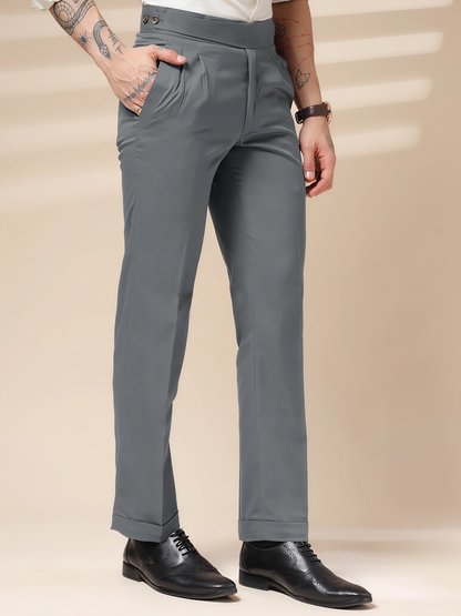 Stone Grey Classic Buttoned Formal Gurkha Pants by ITALIAN VEGA®