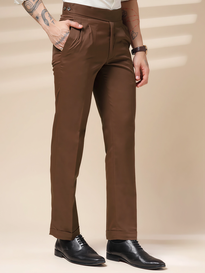 Brown Classic Buttoned Formal Gurkha Pants by ITALIAN VEGA®
