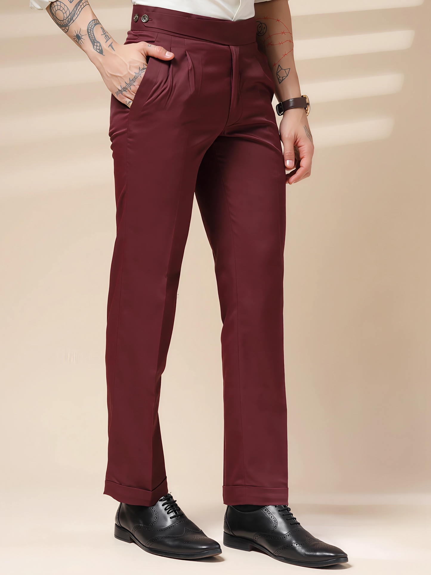 Wine Classic Buttoned Formal Gurkha Pants by ITALIAN VEGA®