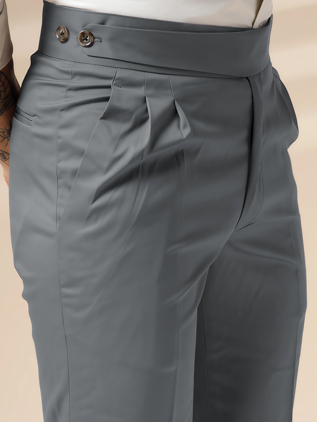 Stone Grey Classic Buttoned Formal Gurkha Pants by ITALIAN VEGA®