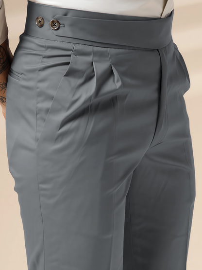 Stone Grey Classic Buttoned Formal Gurkha Pants by ITALIAN VEGA®