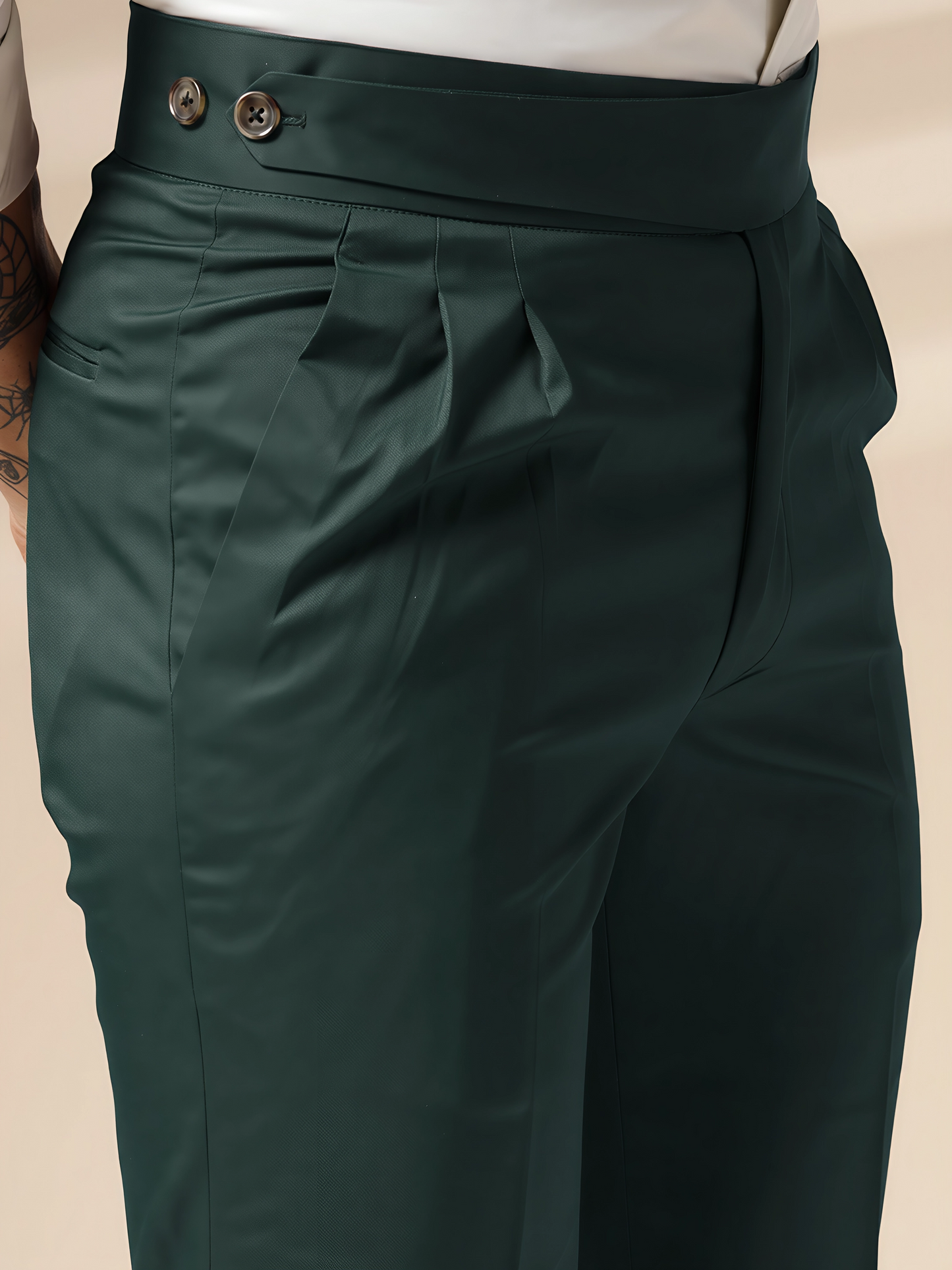 Bottle Green Classic Buttoned Formal Gurkha Pants by ITALIAN VEGA®