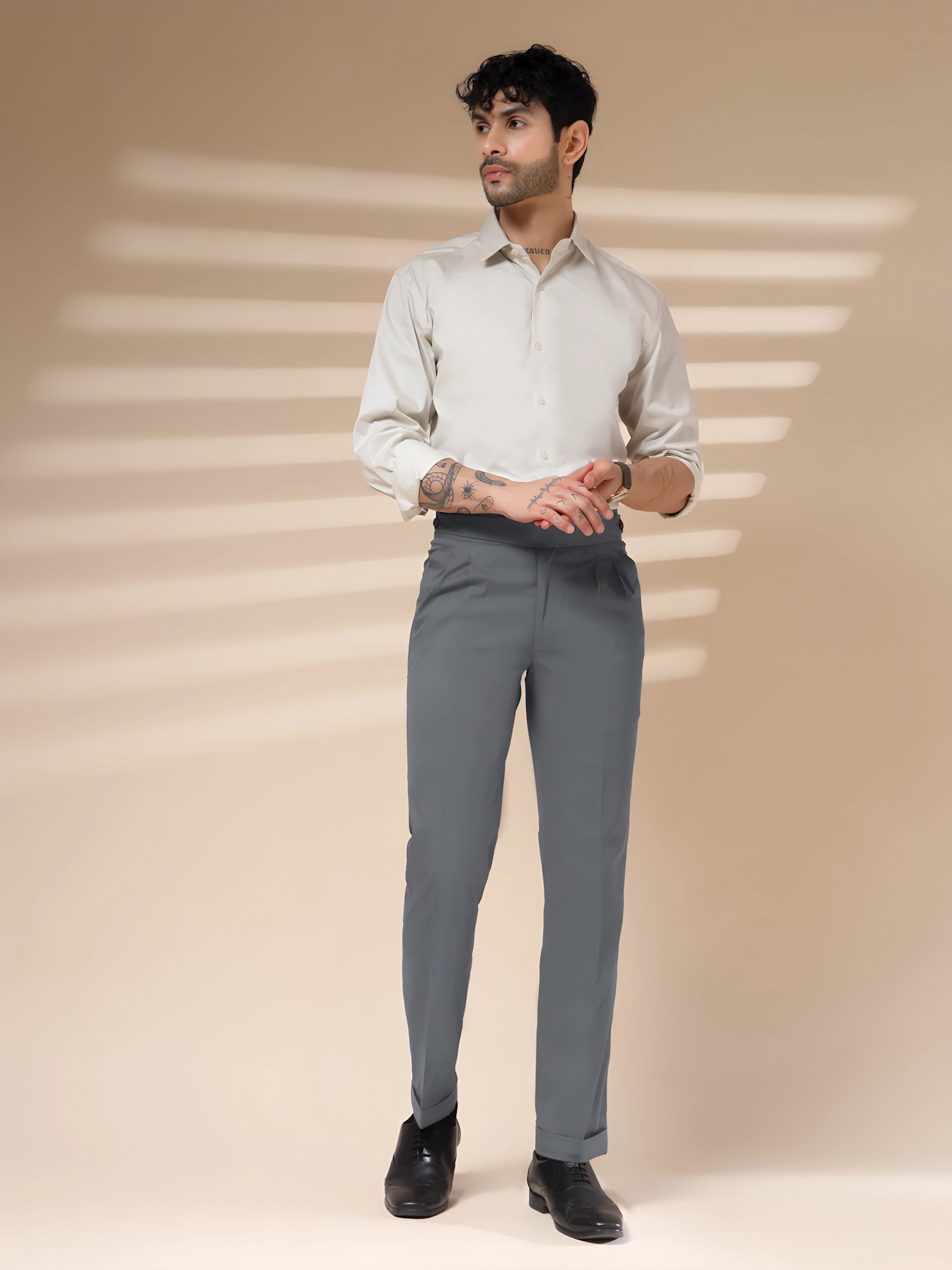 Stone Grey Classic Buttoned Formal Gurkha Pants by ITALIAN VEGA®
