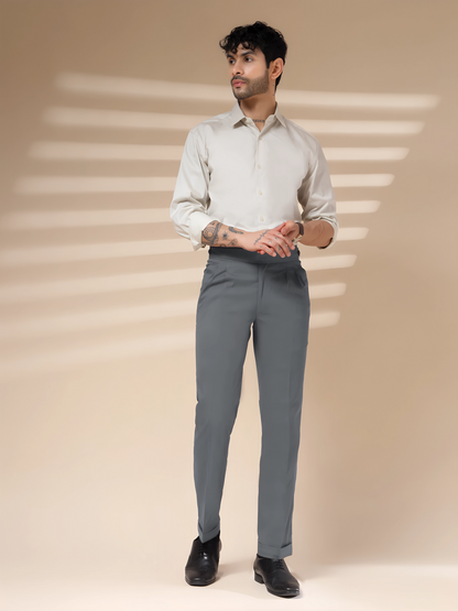 Stone Grey Classic Buttoned Formal Gurkha Pants by ITALIAN VEGA®