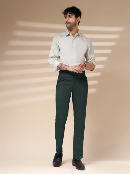 Bottle Green Classic Buttoned Formal Gurkha Pants by ITALIAN VEGA®