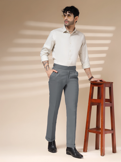 Stone Grey Classic Buttoned Formal Gurkha Pants by ITALIAN VEGA®