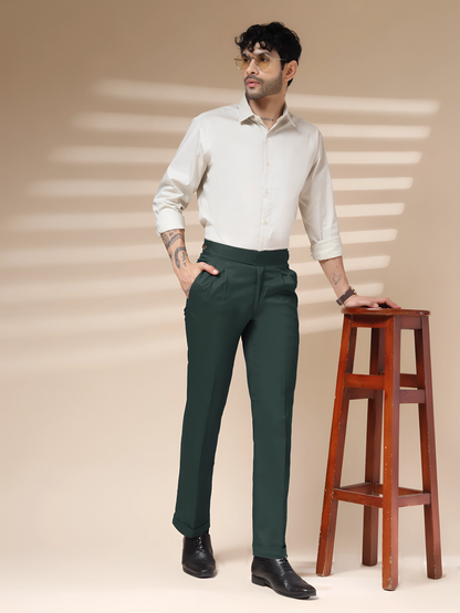 Bottle Green Classic Buttoned Formal Gurkha Pants by ITALIAN VEGA®