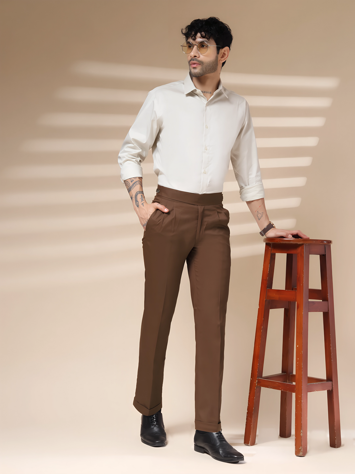 Brown Classic Buttoned Formal Gurkha Pants by ITALIAN VEGA®