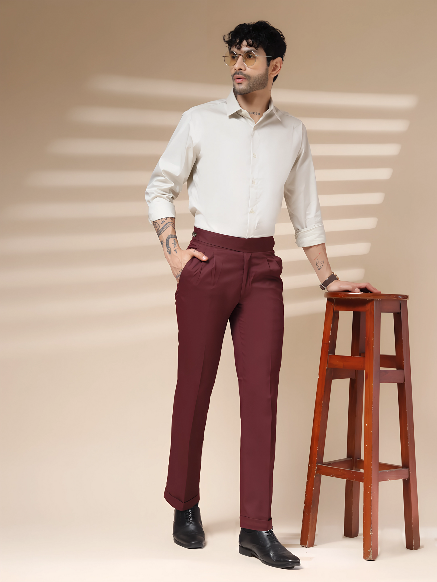 Wine Classic Buttoned Formal Gurkha Pants by ITALIAN VEGA®