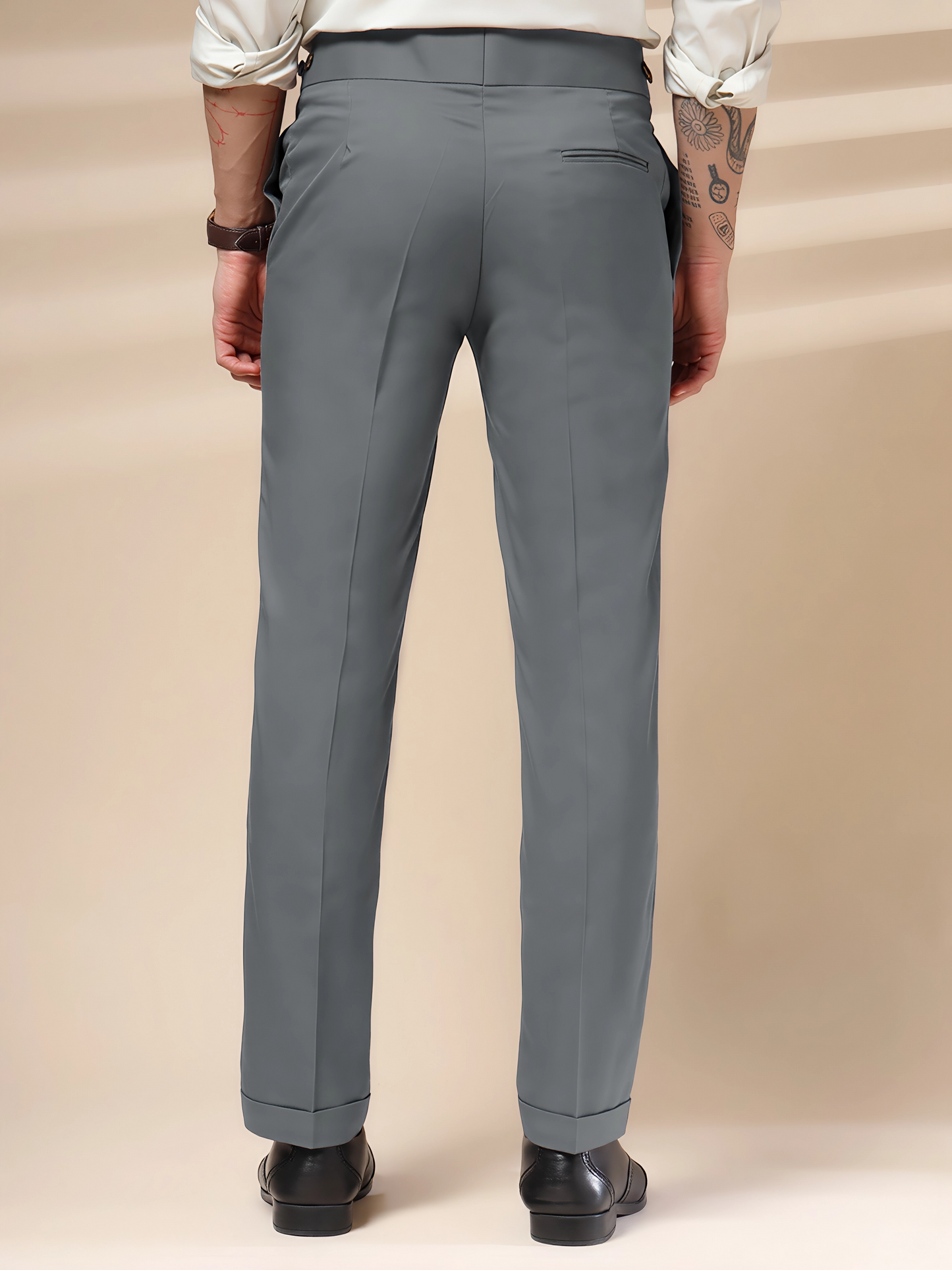 Stone Grey Classic Buttoned Formal Gurkha Pants by ITALIAN VEGA®