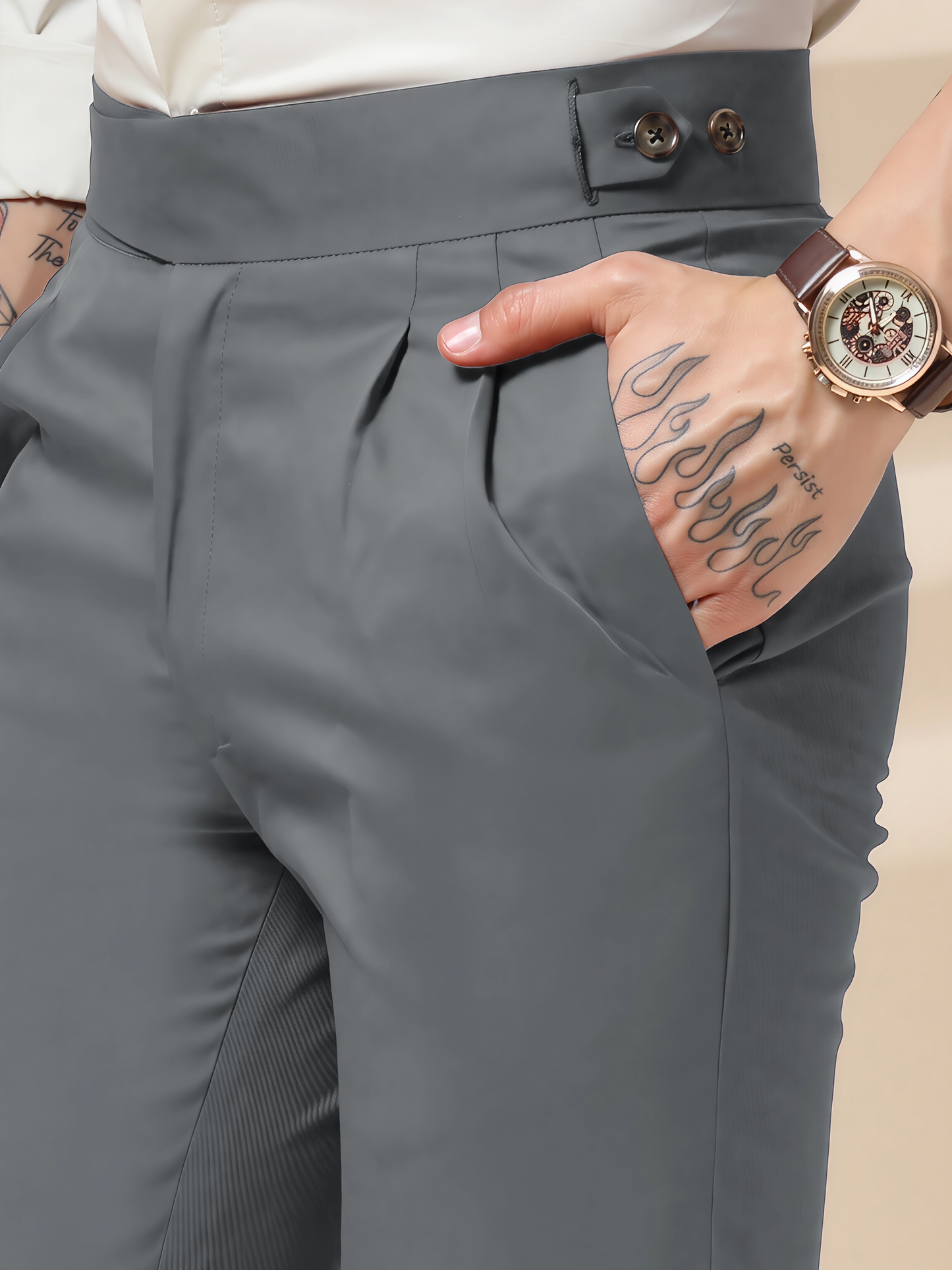 Stone Grey Classic Buttoned Formal Gurkha Pants by ITALIAN VEGA®