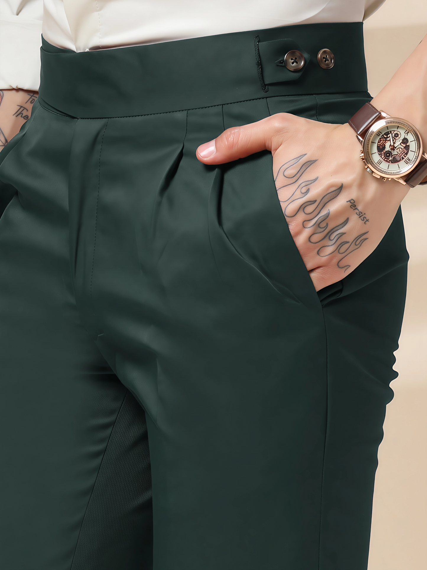 Bottle Green Classic Buttoned Formal Gurkha Pants by ITALIAN VEGA®