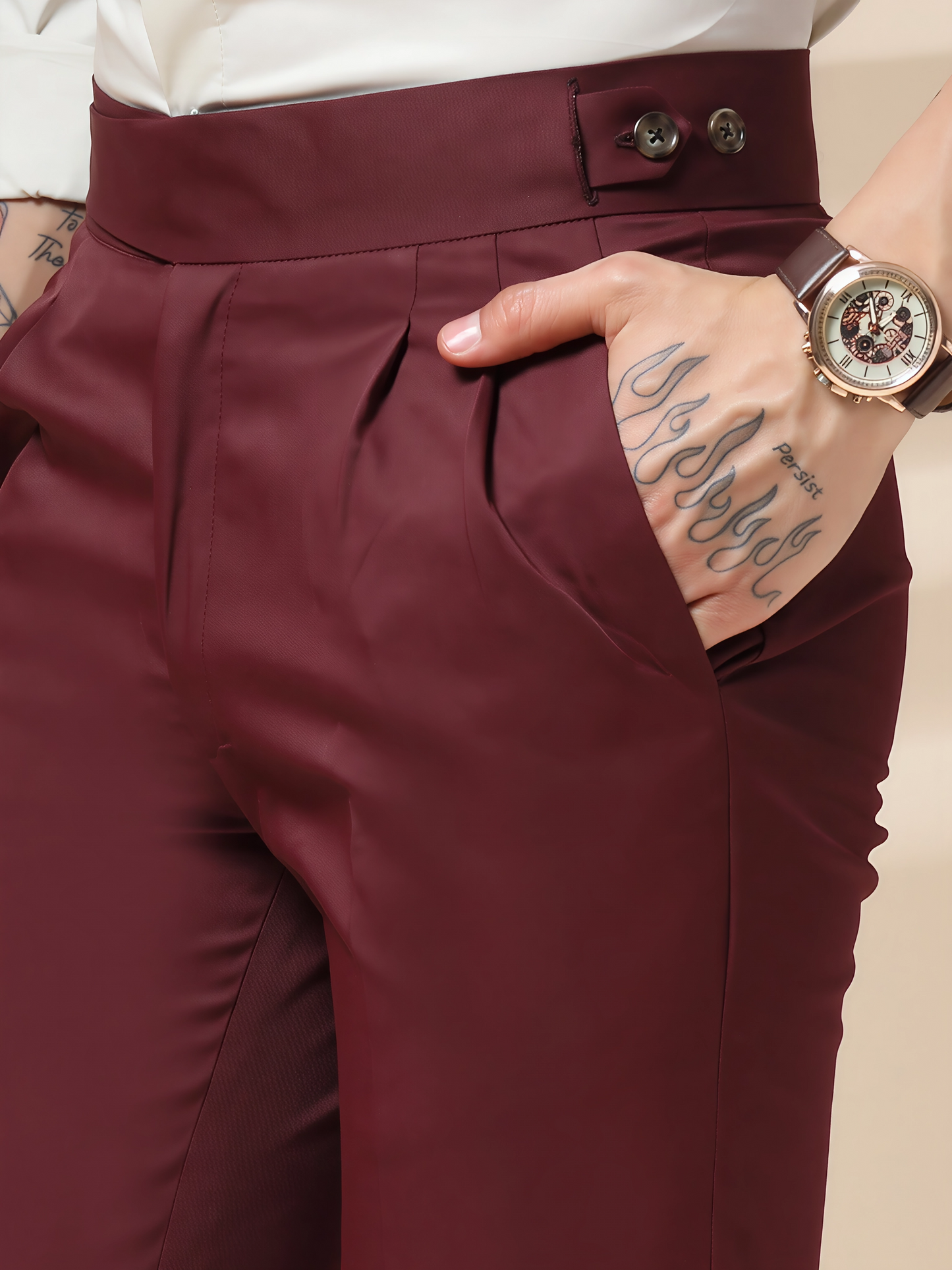 Wine Classic Buttoned Formal Gurkha Pants by ITALIAN VEGA®