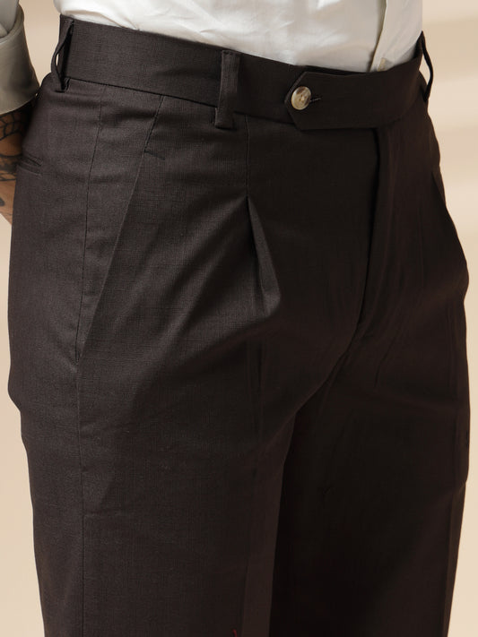 Brown Formal Pleated Linen Gurkha Pants | Boot Cut Fit by Italian Vega®