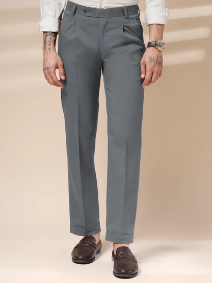 Stone Grey Men Pleated Formal Trouser by Italian Vega®