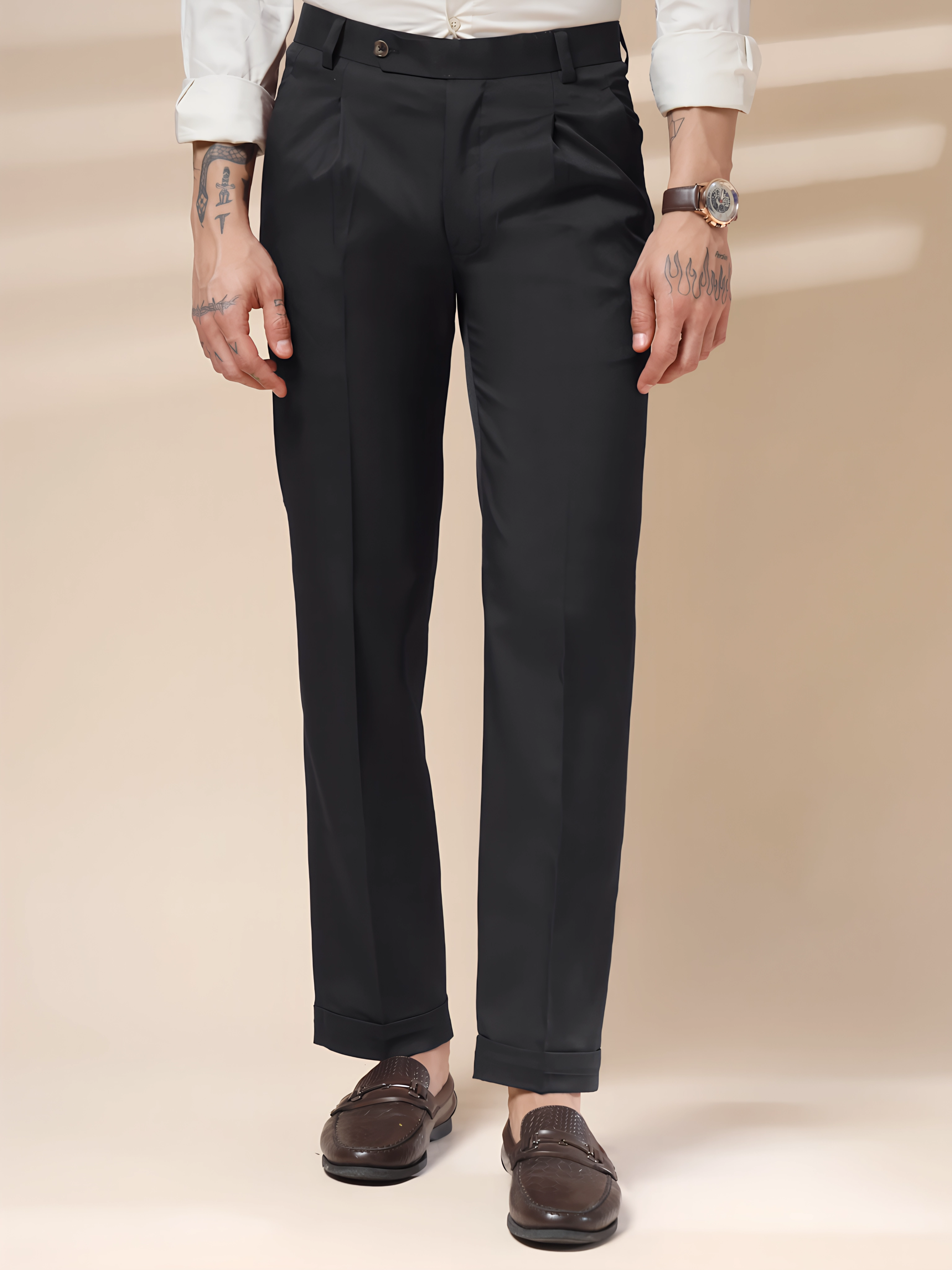 Black Men Pleated Formal Trouser by Italian Vega®