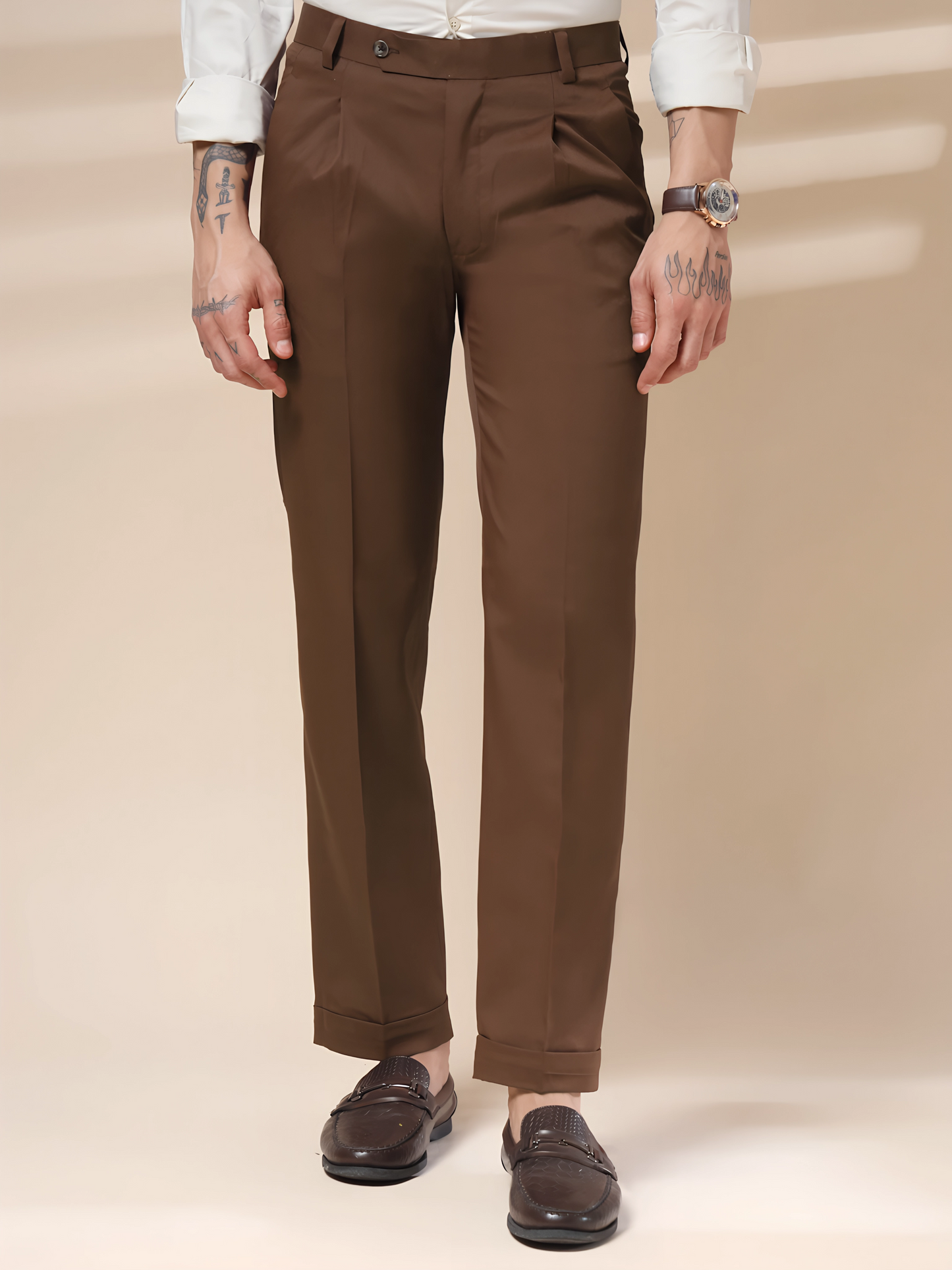 Brown Men Pleated Formal Trouser by Italian Vega®