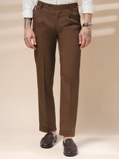 Brown Men Pleated Formal Trouser by Italian Vega®