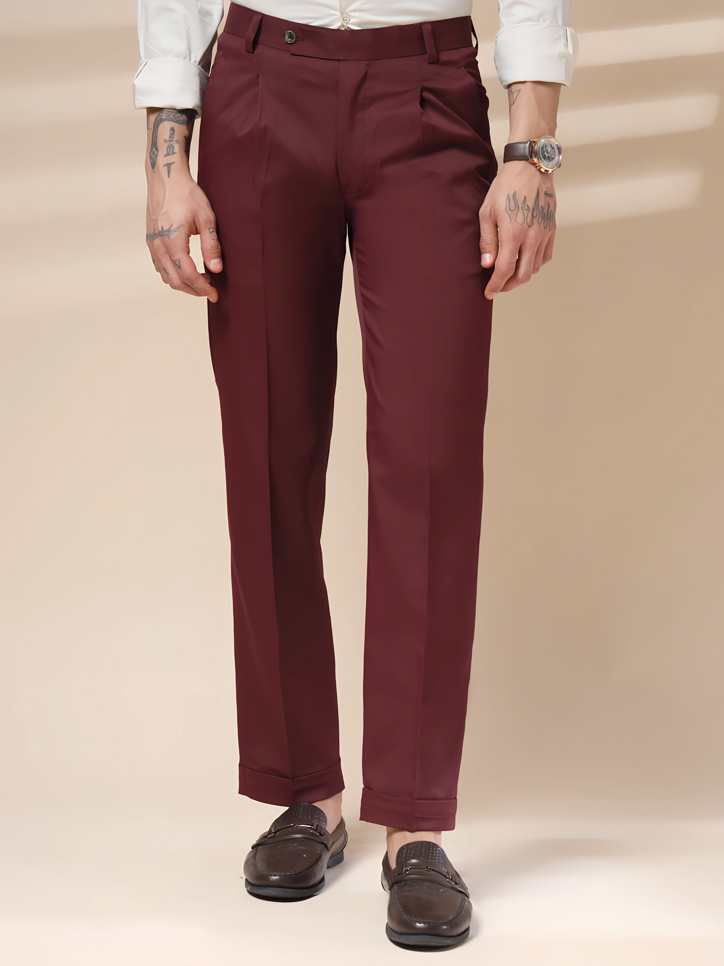 Wine Men Pleated Formal Trouser by Italian Vega®