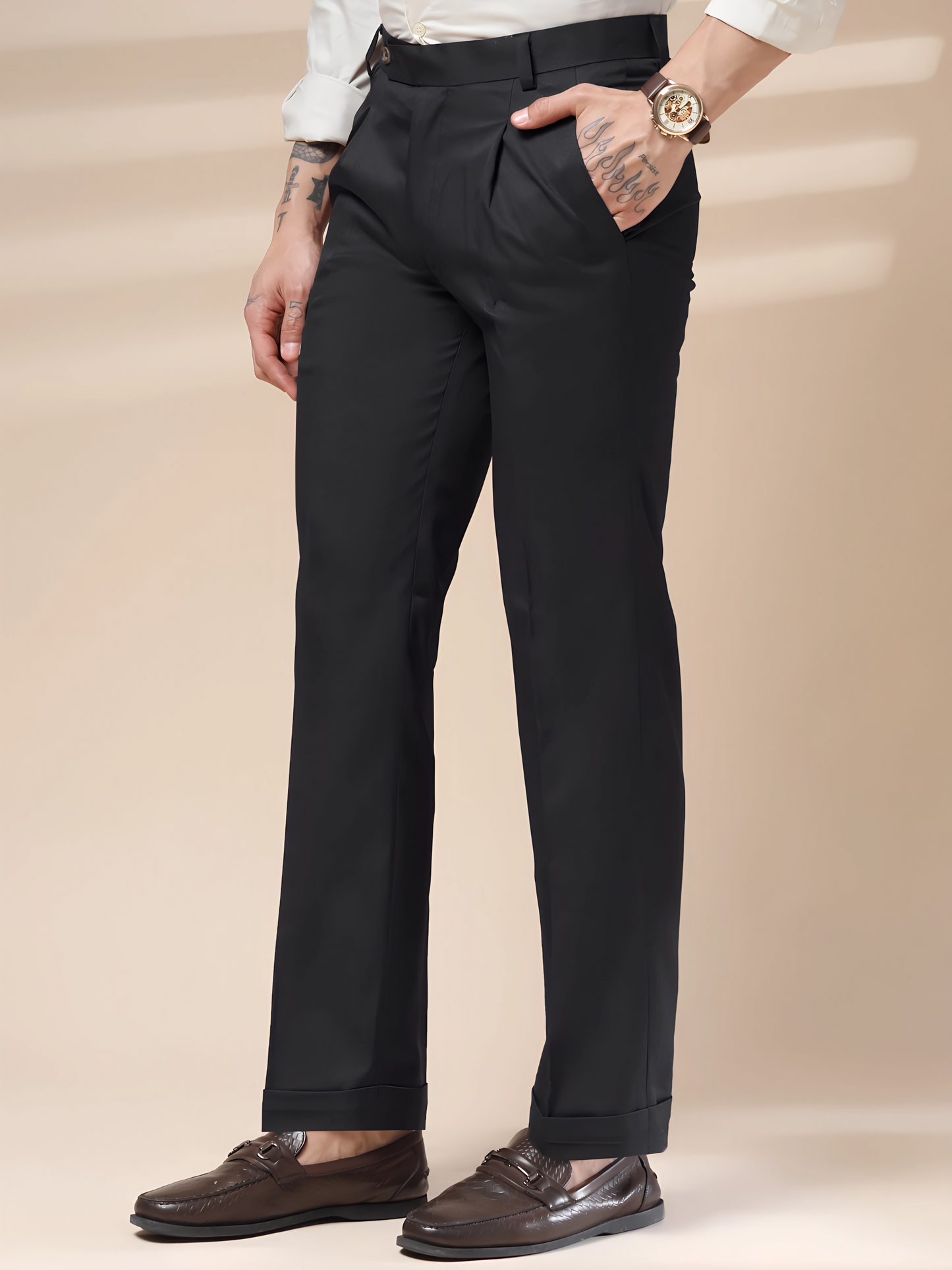 Black Men Pleated Formal Trouser by Italian Vega®