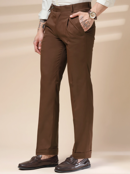 Brown Men Pleated Formal Trouser by Italian Vega®