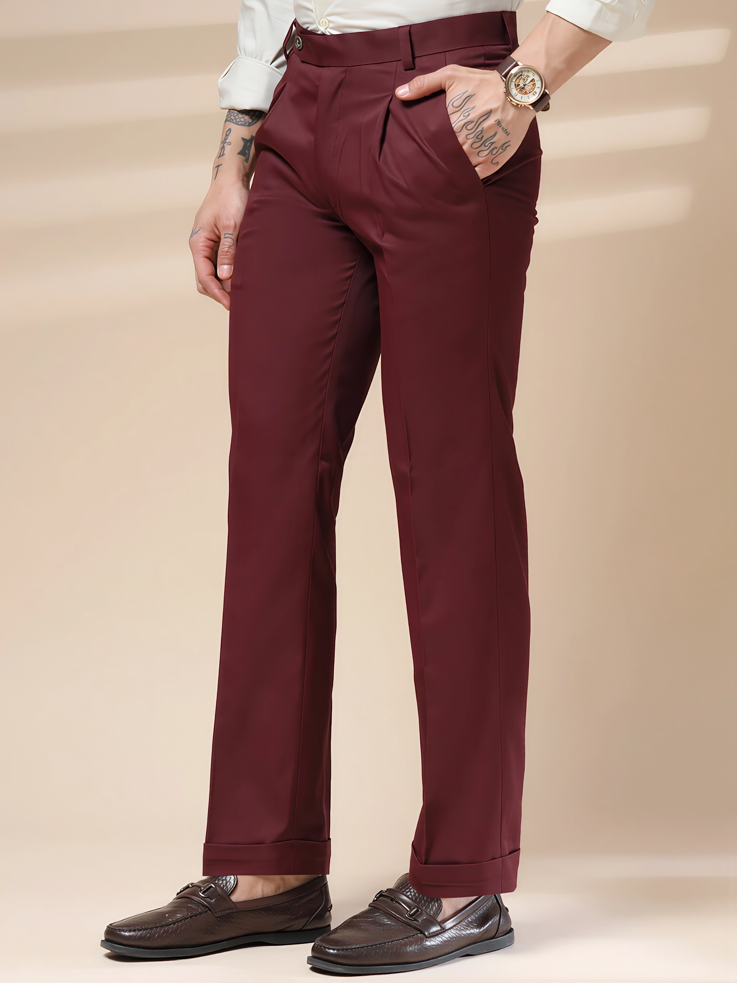 Wine Men Pleated Formal Trouser by Italian Vega®