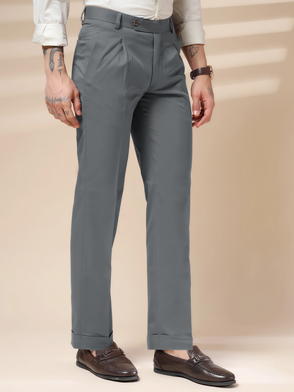 Stone Grey Men Pleated Formal Trouser by Italian Vega®