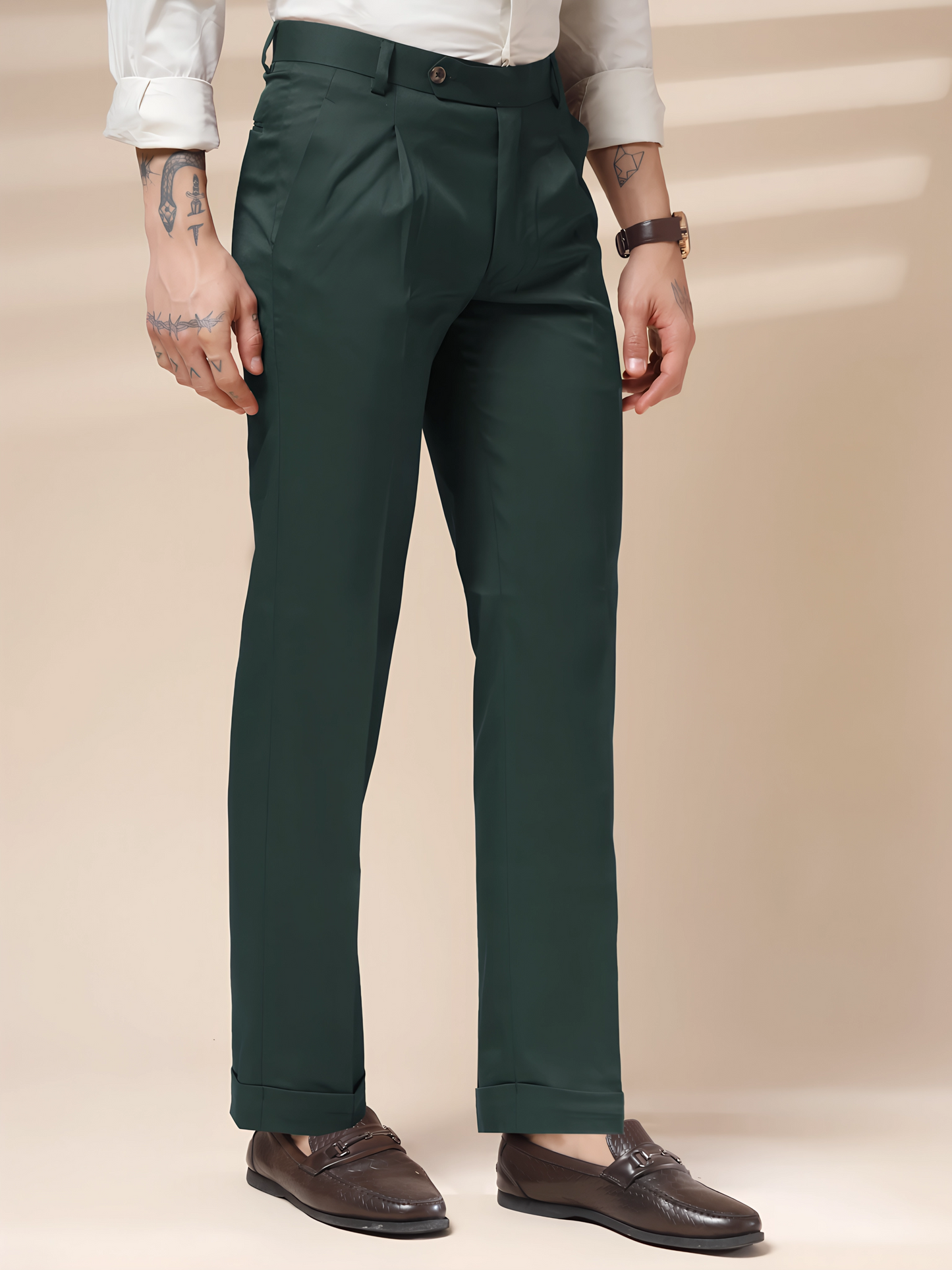 Bottle Green Men Pleated Formal Trouser by Italian Vega®