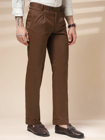 Brown Men Pleated Formal Trouser by Italian Vega®