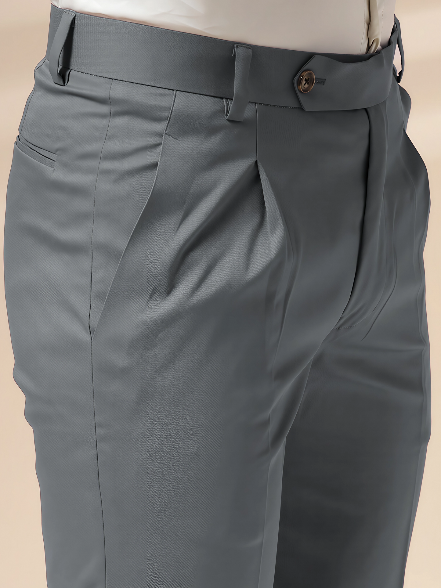 Stone Grey Men Pleated Formal Trouser by Italian Vega®