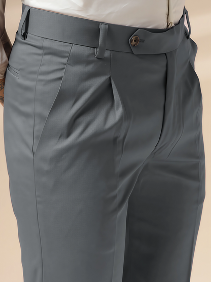 Stone Grey Men Pleated Formal Trouser by Italian Vega®