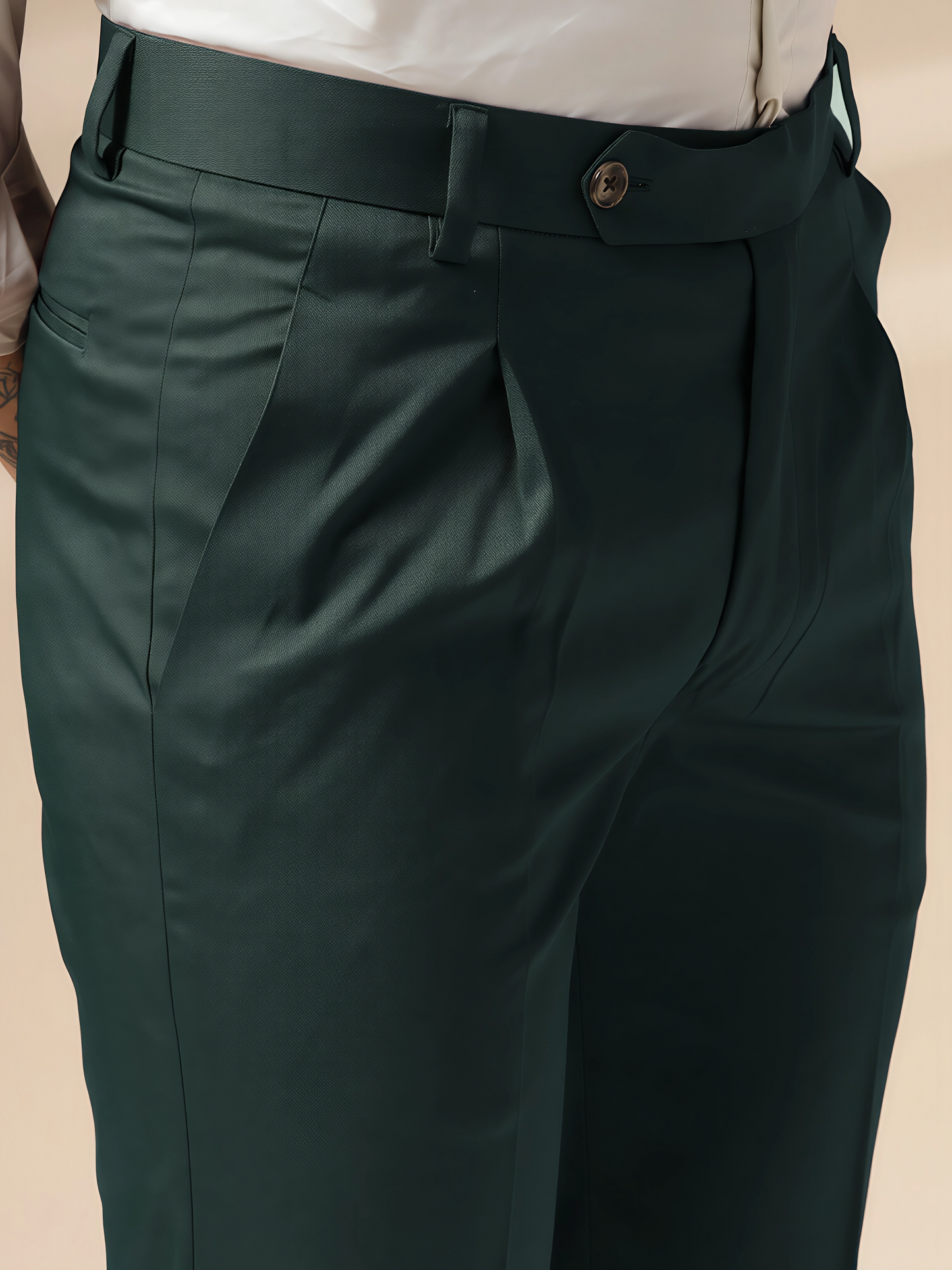 Bottle Green Men Pleated Formal Trouser by Italian Vega®