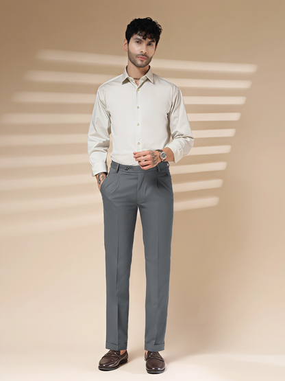 Stone Grey Men Pleated Formal Trouser by Italian Vega®