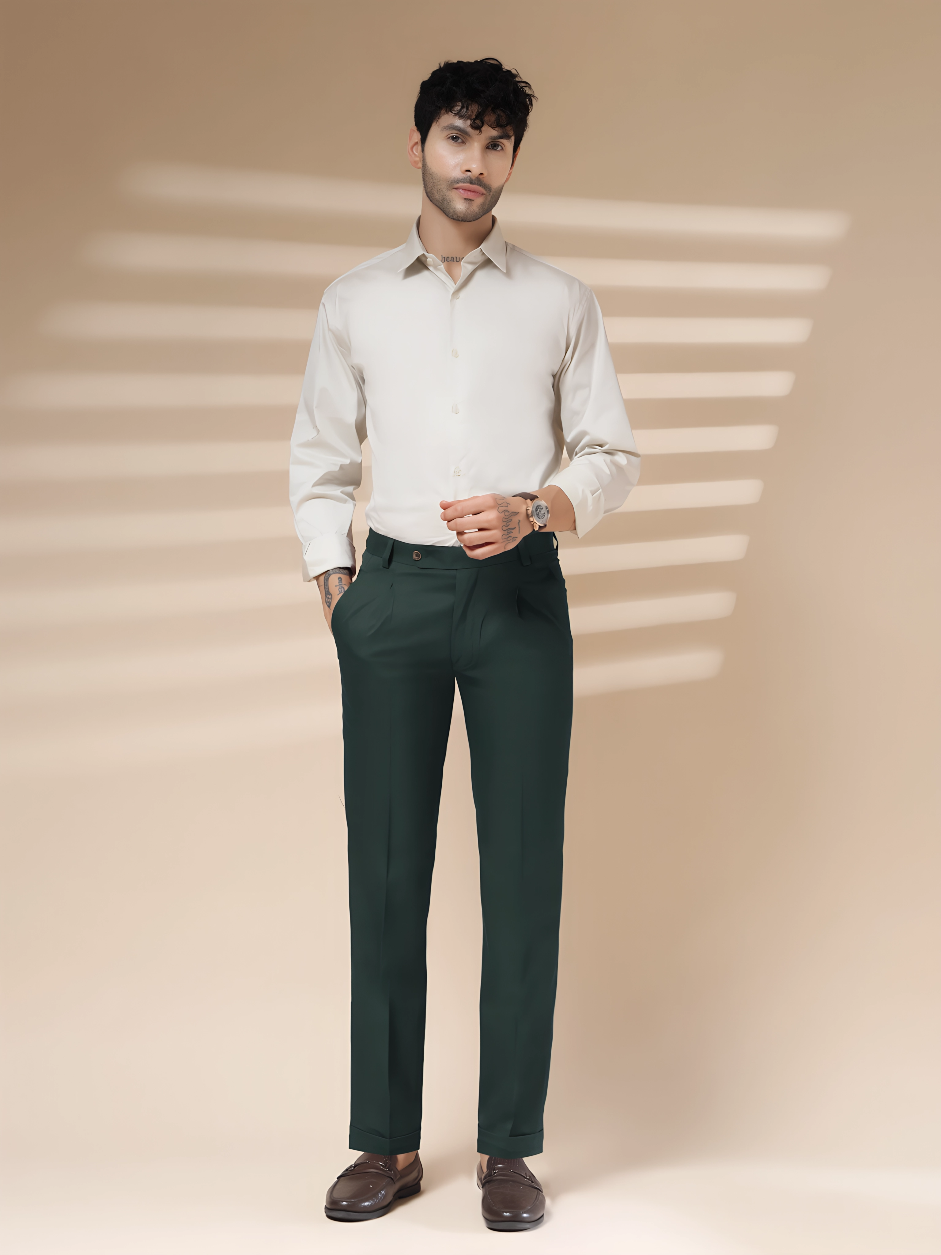 Bottle Green Men Pleated Formal Trouser by Italian Vega®