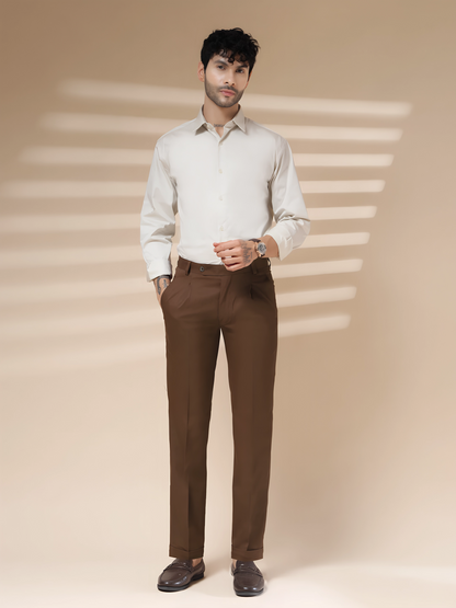 Brown Men Pleated Formal Trouser by Italian Vega®