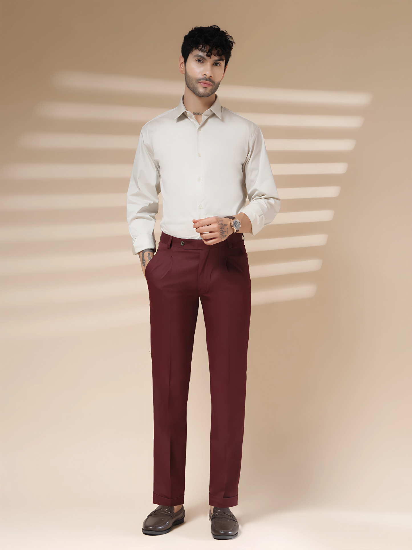 Wine Men Pleated Formal Trouser by Italian Vega®